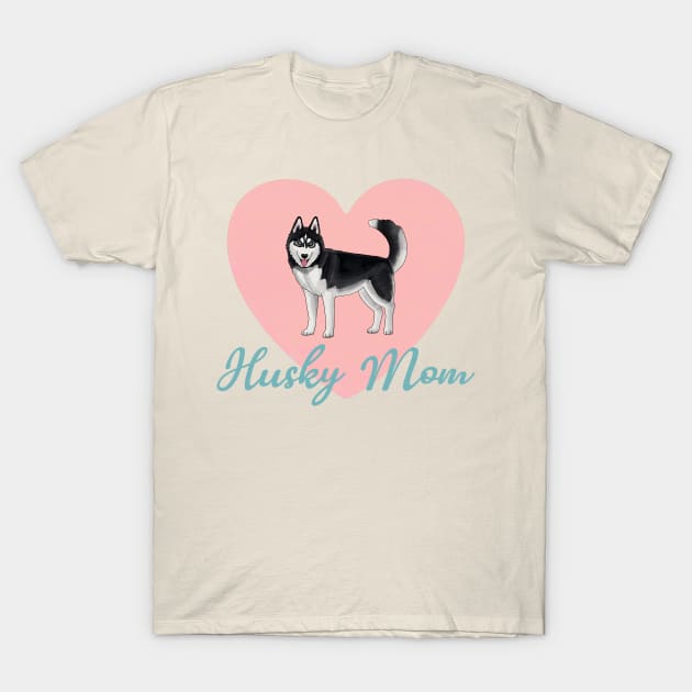 Husky Mom Big Coral Heart T-Shirt by okpinsArtDesign